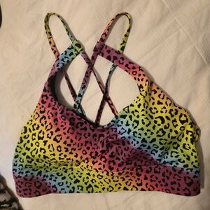 ZYIA Rainbow Leopard Print Strappy Sports Bra